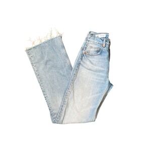 Zara Women Light Wash High Waisted‎ Wide Leg Raw Hem Denim Jeans Size 0 EUR 32